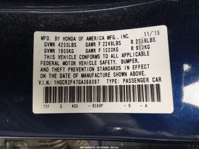 1HGCR2F47GA068097 Honda ACCORD LX