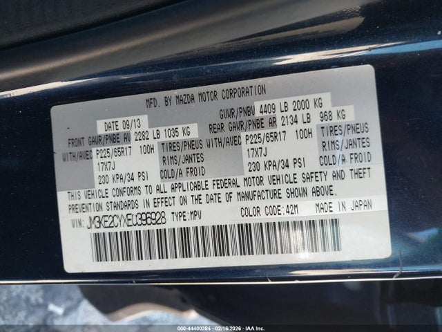 44400384 :رقم المزاد ، JM3KE2CYXE0396928 vin ، 2014 Mazda Cx-5 Touring مزاد بيع