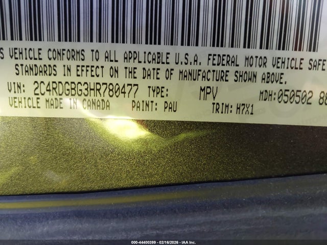 Продажа на аукционе авто 2017 Dodge Grand Caravan Se, vin: 2C4RDGBG3HR780477, номер лота: 44400399