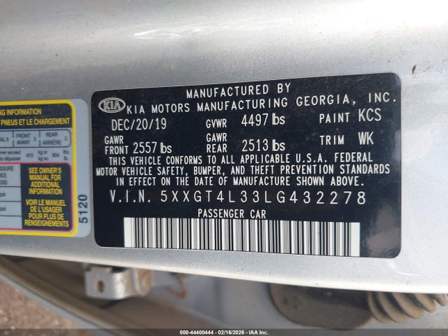 2020 Kia Optima Lx მანქანა იყიდება აუქციონზე, vin: 5XXGT4L33LG432278, აუქციონის ნომერი: 44400444