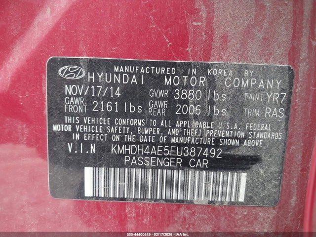 Hyundai ELANTRA SE 2015 KMHDH4AE5FU387492 Image 9