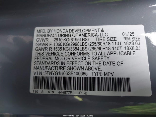 5FNYG1H66SB100685 Honda Pilot Trailsport
