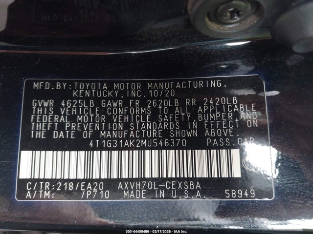 2021 TOYOTA CAMRY 4T1G31AK2MU546370 Photo 8