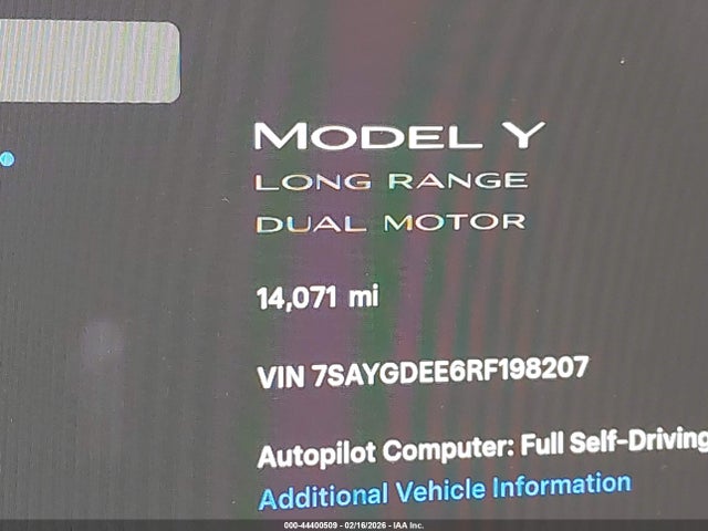 44400509 :رقم المزاد ، 7SAYGDEE6RF198207 vin ، 2024 Tesla Model Y Long Range Dual Motor All-wheel Drive مزاد بيع