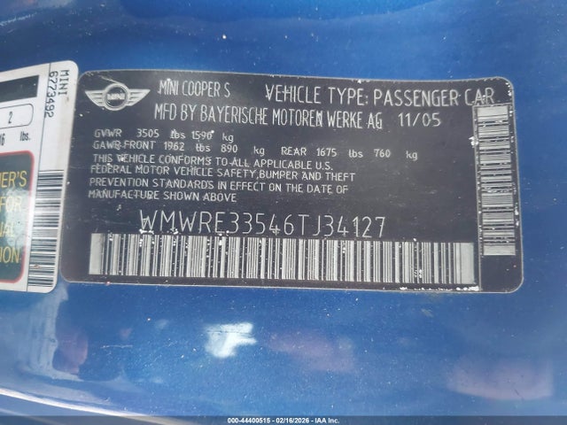 2006 MINI COOPER S WMWRE33546TJ34127 Photo 8