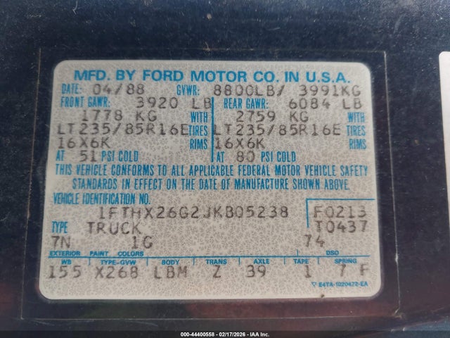 1988 FORD F250 1FTHX26G2JKB05238 Photo 8