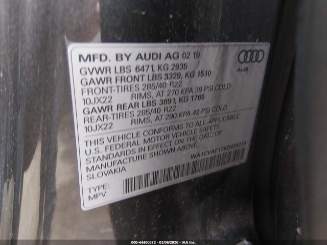Aukcja sprzedaży 2019 Audi Q8 55 Premium, vin: WA1CVAF17KD029215, numer aukcji: 44400572