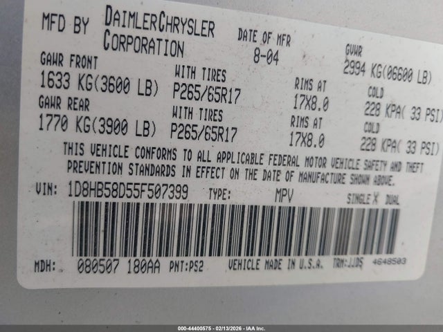 2005 DODGE DURANGO 1D8HB58D55F507399 Photo 8