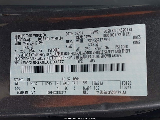 1FMCU0GX0EUD03277 Ford ESCAPE SE