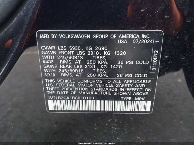 1V2LR2CA1RC610163 Volkswagen Atlas 2.0t Se
