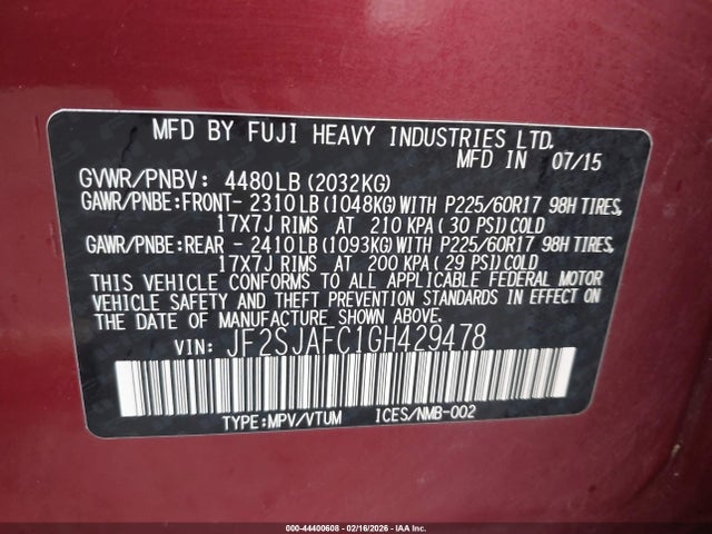 Subaru Forester 2.5i Premium 2016 JF2SJAFC1GH429478 Image 9