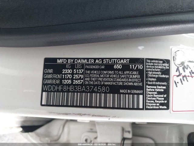 Aukcja sprzedaży 2011 Mercedes-benz E 350 4matic, vin: WDDHF8HB3BA374580, numer aukcji: 44400624