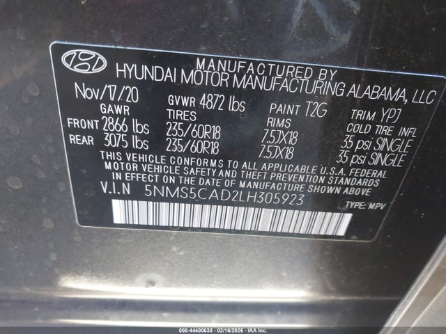 5NMS5CAD2LH305923 Hyundai Santa Fe Limited