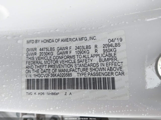1HGCV2F36KA020585 Honda Accord Sport 2.0t