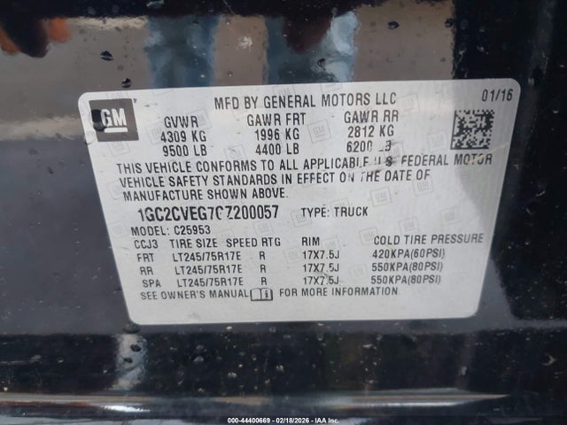 1GC2CVEG7GZ200057 Chevrolet Silverado 2500hd Lt