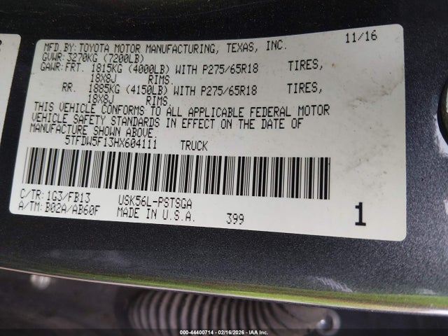 5TFDW5F13HX604111 Toyota Tundra Sr5 5.7l V8
