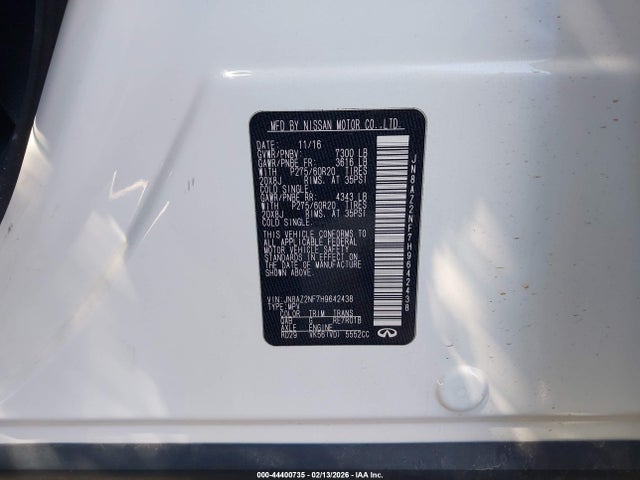 2017 Infiniti Qx80 მანქანა იყიდება აუქციონზე, vin: JN8AZ2NF7H9642438, აუქციონის ნომერი: 44400735