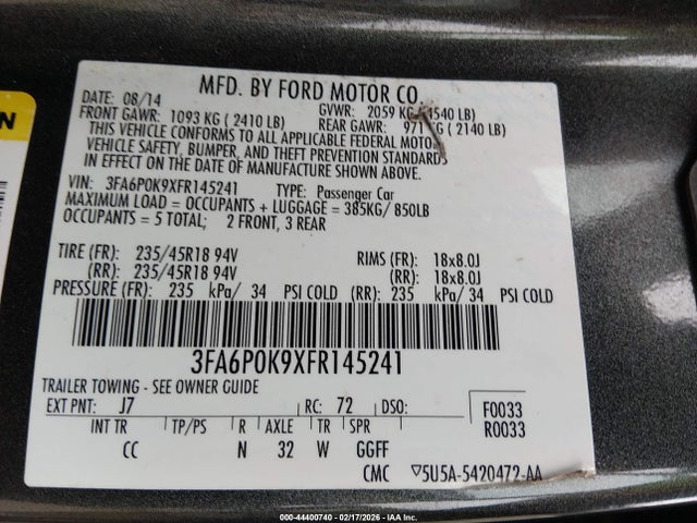 3FA6P0K9XFR145241 Ford Fusion Titanium
