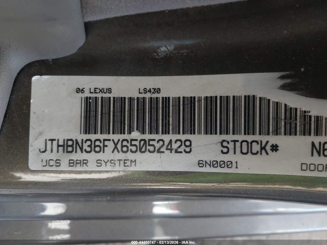 44400747 :رقم المزاد ، JTHBN36FX65052429 vin ، 2006 Lexus Ls 430 مزاد بيع