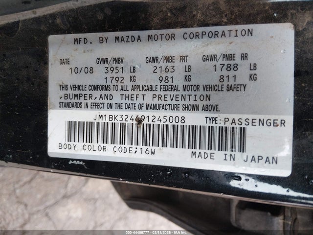 Aukcja sprzedaży 2009 Mazda Mazda3 S Sport, vin: JM1BK324691245008, numer aukcji: 44400777