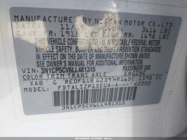 3N1CP5CV6LL481315 Nissan Kicks Sv Xtronic Cvt