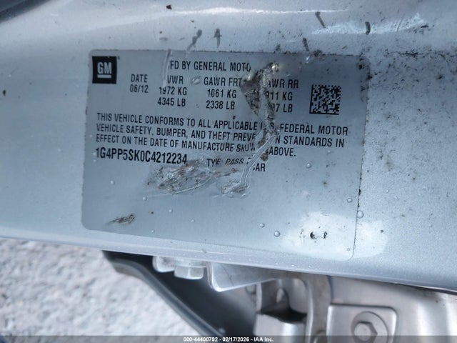 44400792 :رقم المزاد ، 1G4PP5SK0C4212234 vin ، 2012 Buick Verano مزاد بيع