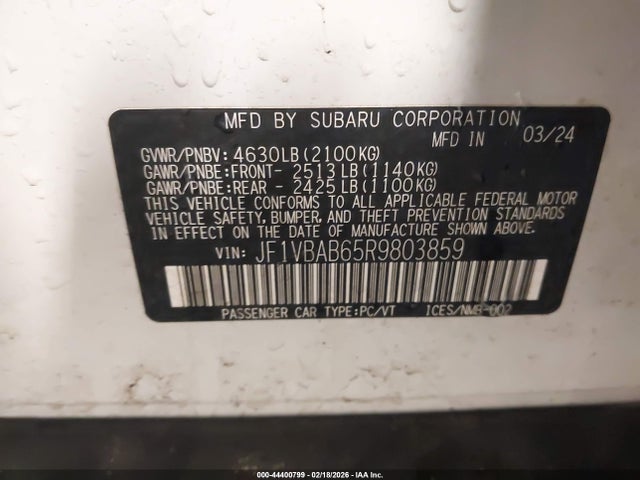 Продажа на аукционе авто 2024 Subaru Wrx, vin: JF1VBAB65R9803859, номер лота: 44400799