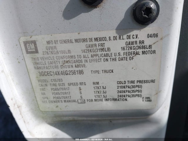 Aukcja sprzedaży 2006 Chevrolet Silverado 1500 Work Truck, vin: 3GCEC14X46G256186, numer aukcji: 44400821