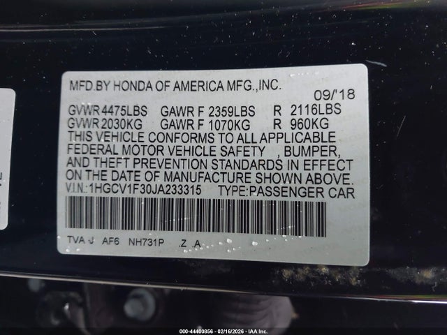 1HGCV1F30JA233315 Honda Accord Sport