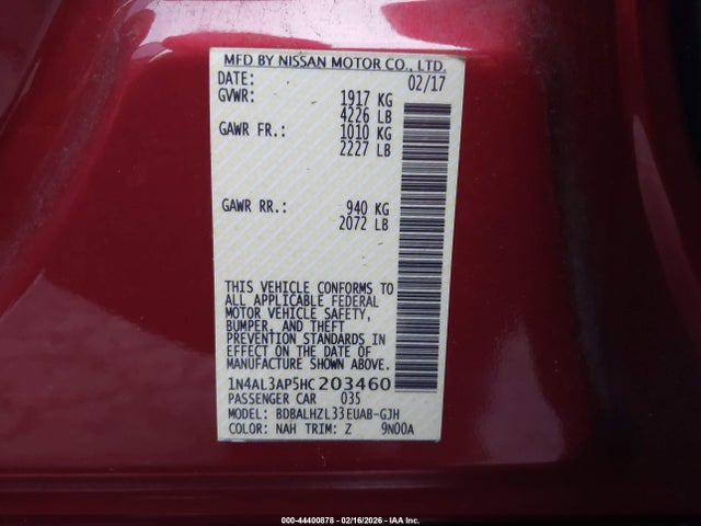 1N4AL3AP5HC203460 Nissan Altima 2.5 Sr