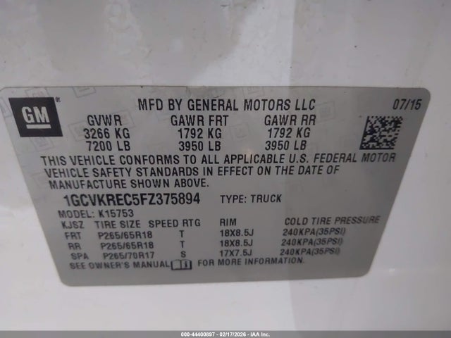 1GCVKREC5FZ375894 Chevrolet Silverado 1500 2lt