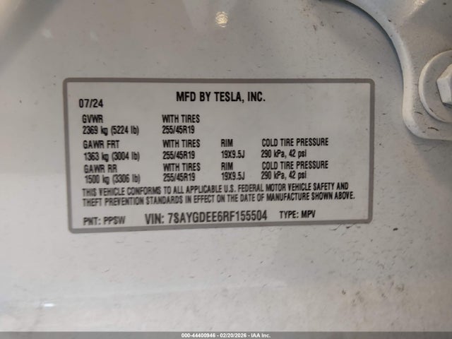 2024 TESLA MODEL Y 7SAYGDEE6RF155504 Photo 8