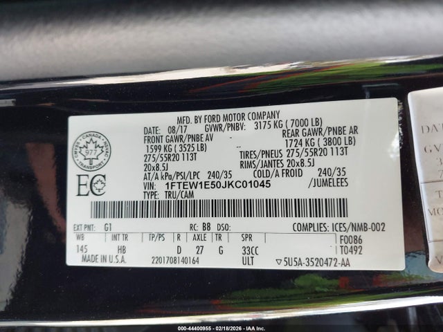 Ford F-150 Lariat 2018 1FTEW1E50JKC01045 Image 9