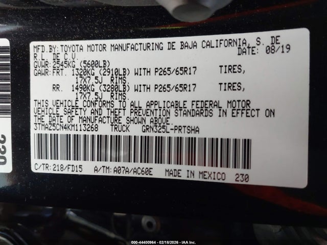 3TMAZ5CN4KM113268 Toyota Tacoma Sr5 V6