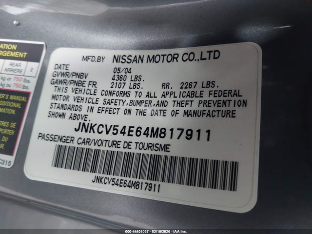 Aukcja sprzedaży 2004 Infiniti G35, vin: JNKCV54E64M817911, numer aukcji: 44401037