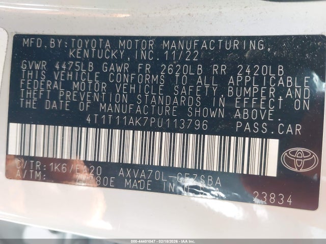 4T1T11AK7PU113796 Toyota CAMRY SE