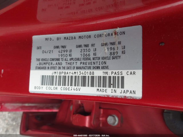 Aukcja sprzedaży 2021 Mazda Mazda3 2.5 Turbo, vin: JM1BPBAY4M1340188, numer aukcji: 44401060