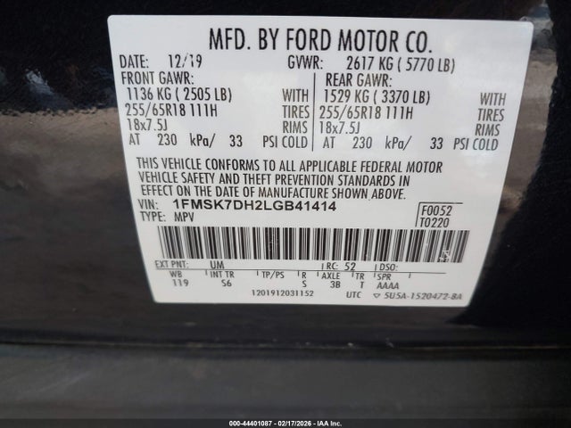 1FMSK7DH2LGB41414 Ford EXPLORER XLT