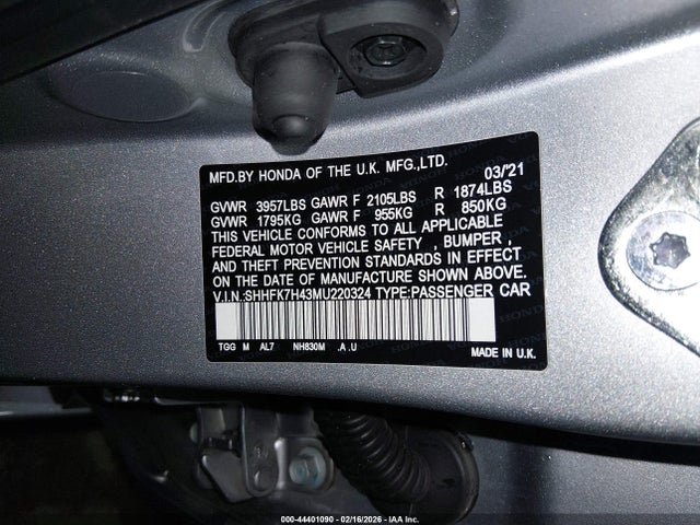 SHHFK7H43MU220324 Honda Civic Sport