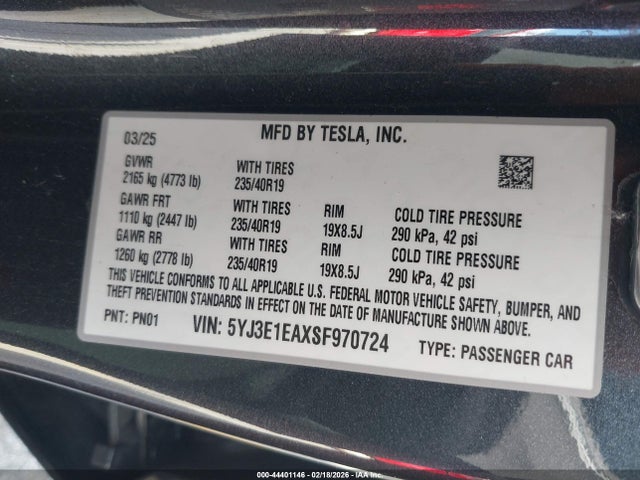5YJ3E1EAXSF970724 Tesla Model 3 Long Range Rear-wheel Drive/standard Rear-wheel Drive