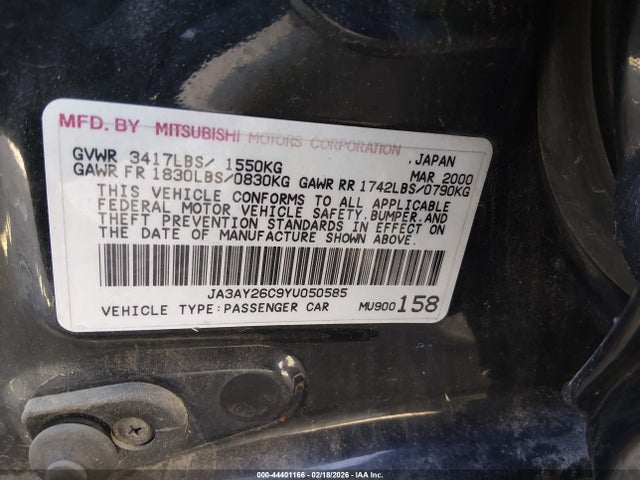 2000 MITSUBISHI MIRAGE JA3AY26C9YU050585 Photo 8