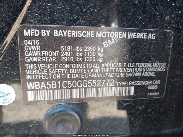 Aukcja sprzedaży 2016 Bmw 535i, vin: WBA5B1C50GG552772, numer aukcji: 44401182