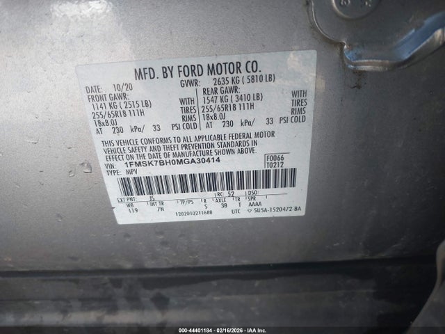 2021 FORD EXPLORER 1FMSK7BH0MGA30414 Photo 8