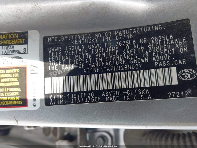 Toyota CAMRY SE 2017 4T1BF1FK7HU288007 Image 9