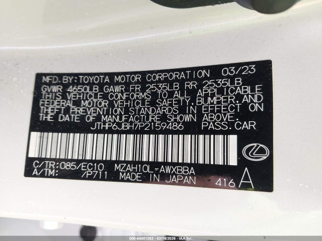 Продаж на аукціоні авто 2023 Lexus Ux 250h Premium, vin: JTHP6JBH7P2159486, номер лоту: 44401263