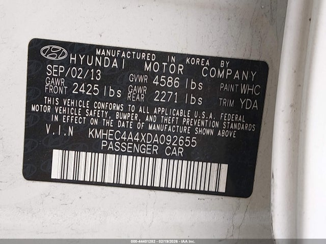Aukcja sprzedaży 2013 Hyundai Sonata Hybrid Limited, vin: KMHEC4A4XDA092655, numer aukcji: 44401282