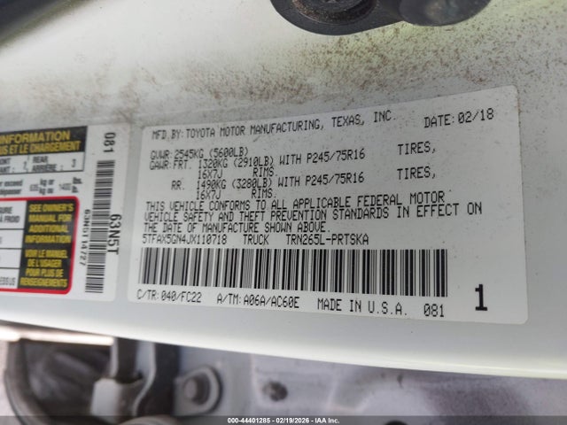5TFAX5GN4JX110718 Toyota Tacoma Sr5