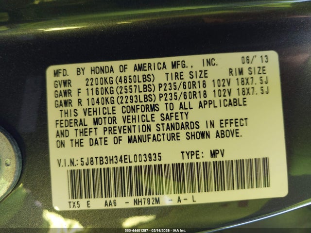 44401297 :رقم المزاد ، 5J8TB3H34EL003935 vin ، 2014 Acura Rdx مزاد بيع