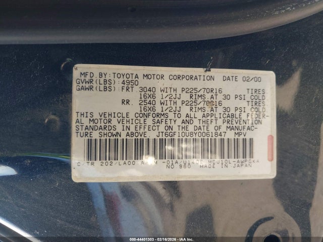 Aukcja sprzedaży 2000 Lexus Rx 300, vin: JT6GF10U8Y0061847, numer aukcji: 44401303