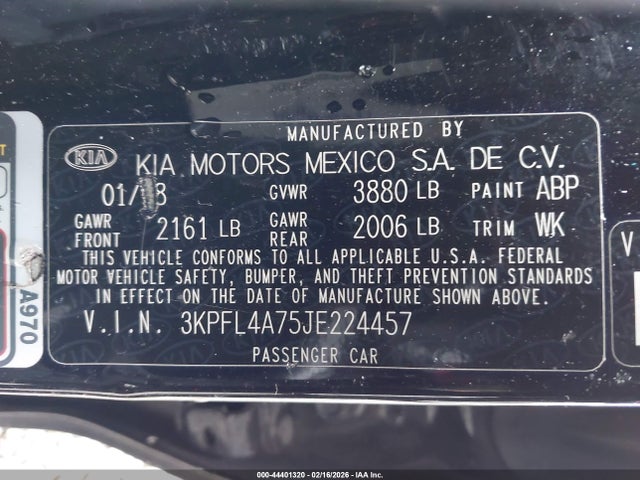 3KPFL4A75JE224457 KIA FORTE LX